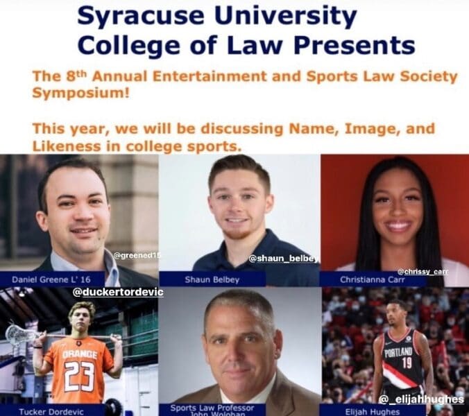 Daniel S. Greene Invited to Name, Image and Likeness panel at Syracuse Law